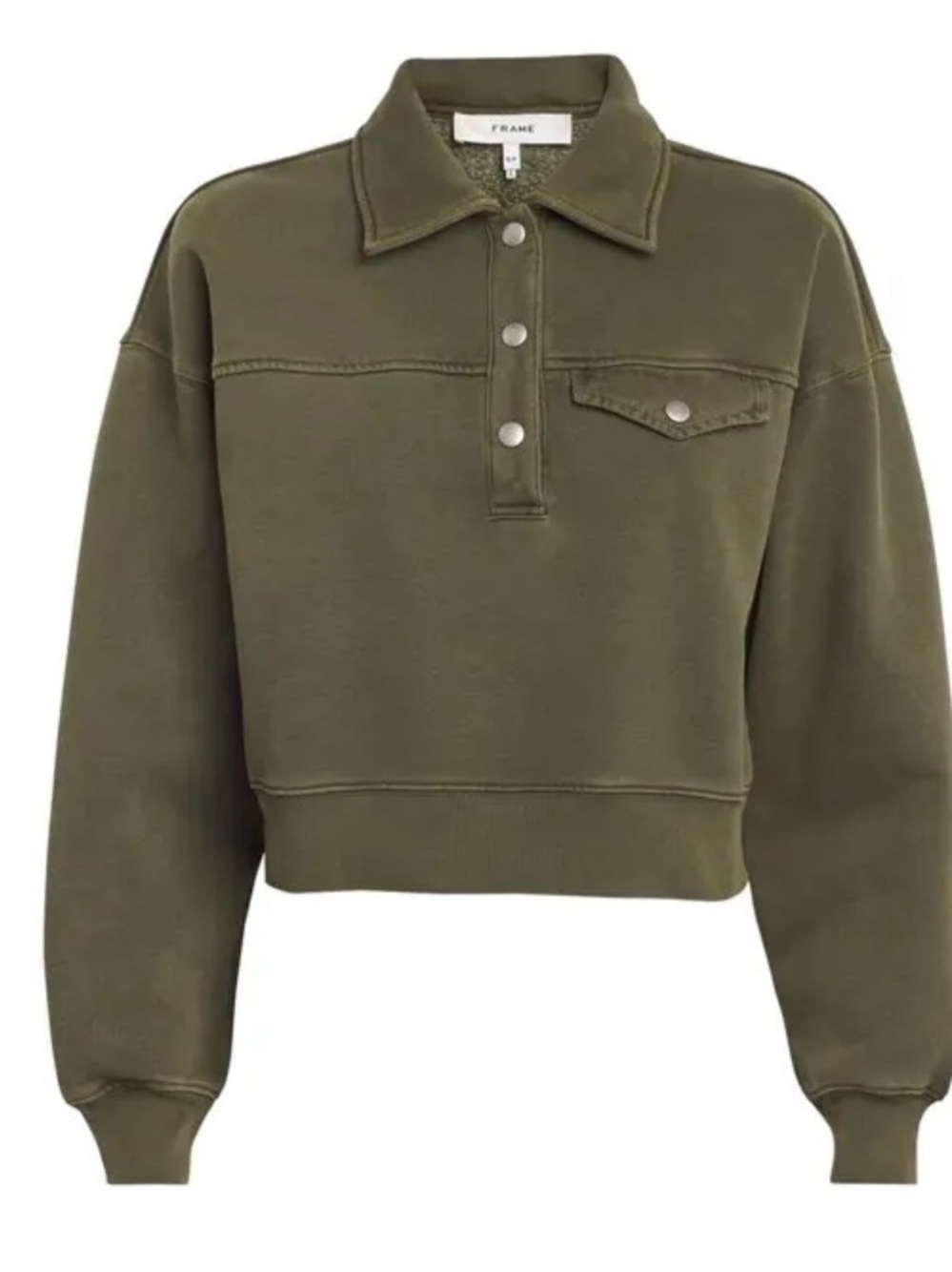 Frame Polo Henley Sweatshirt Size Medium in Surplus Green - Picture 7 of 9